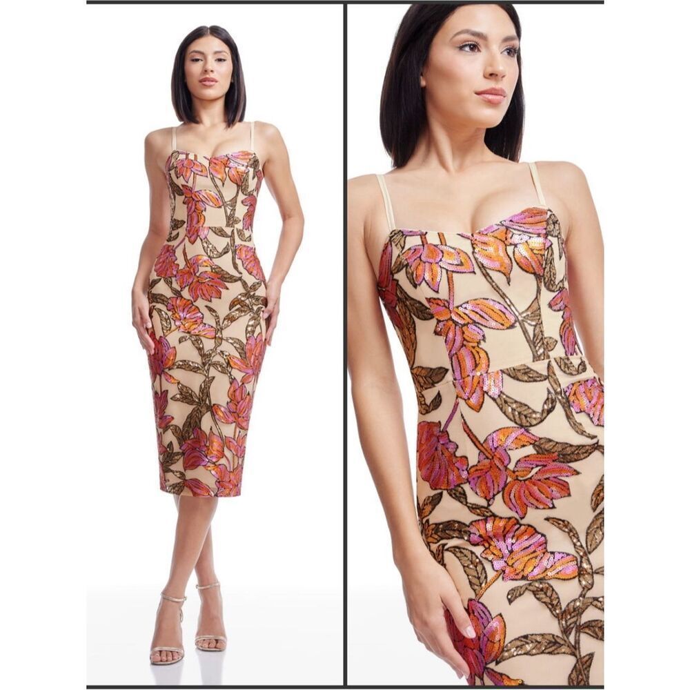 NWT Dress The Population DTP Blakely Floral Sequin Dress Size M